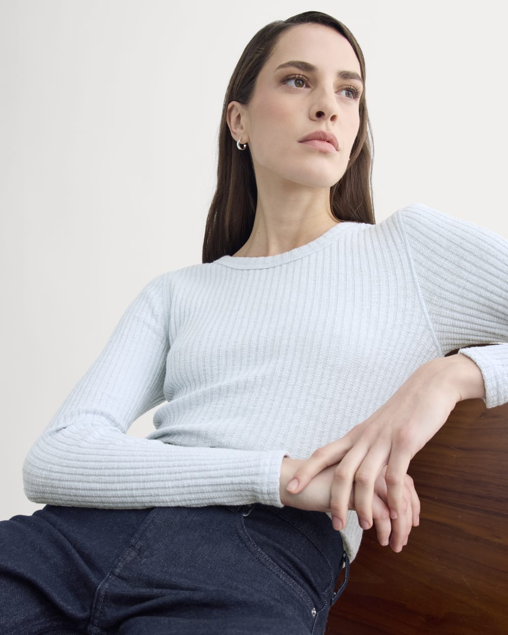 The Cozy Rib Long-Sleeve Tee in Skywriting — front view