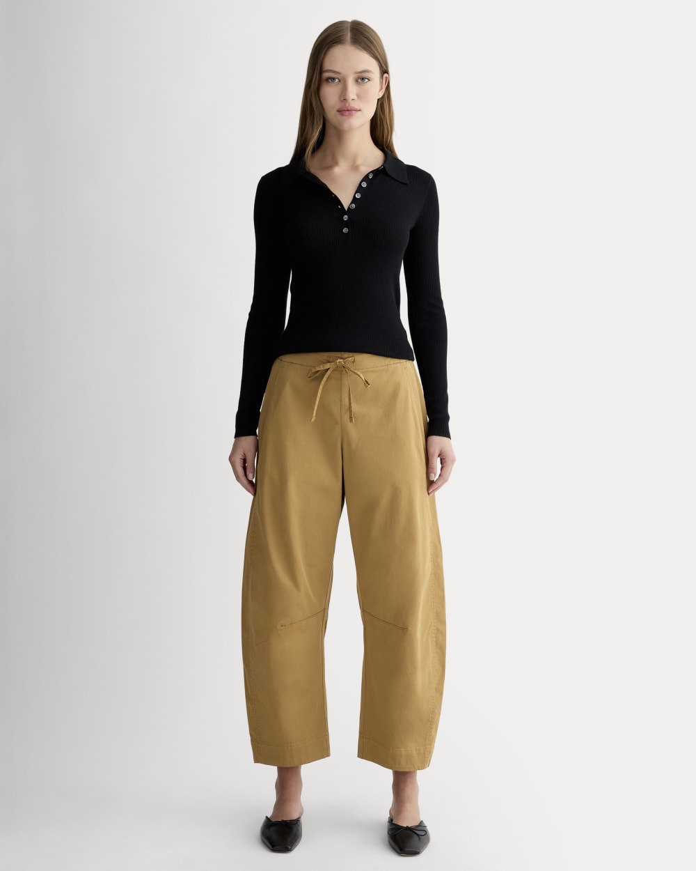 The Easy Barrel Pant in Oak Brown — front view
