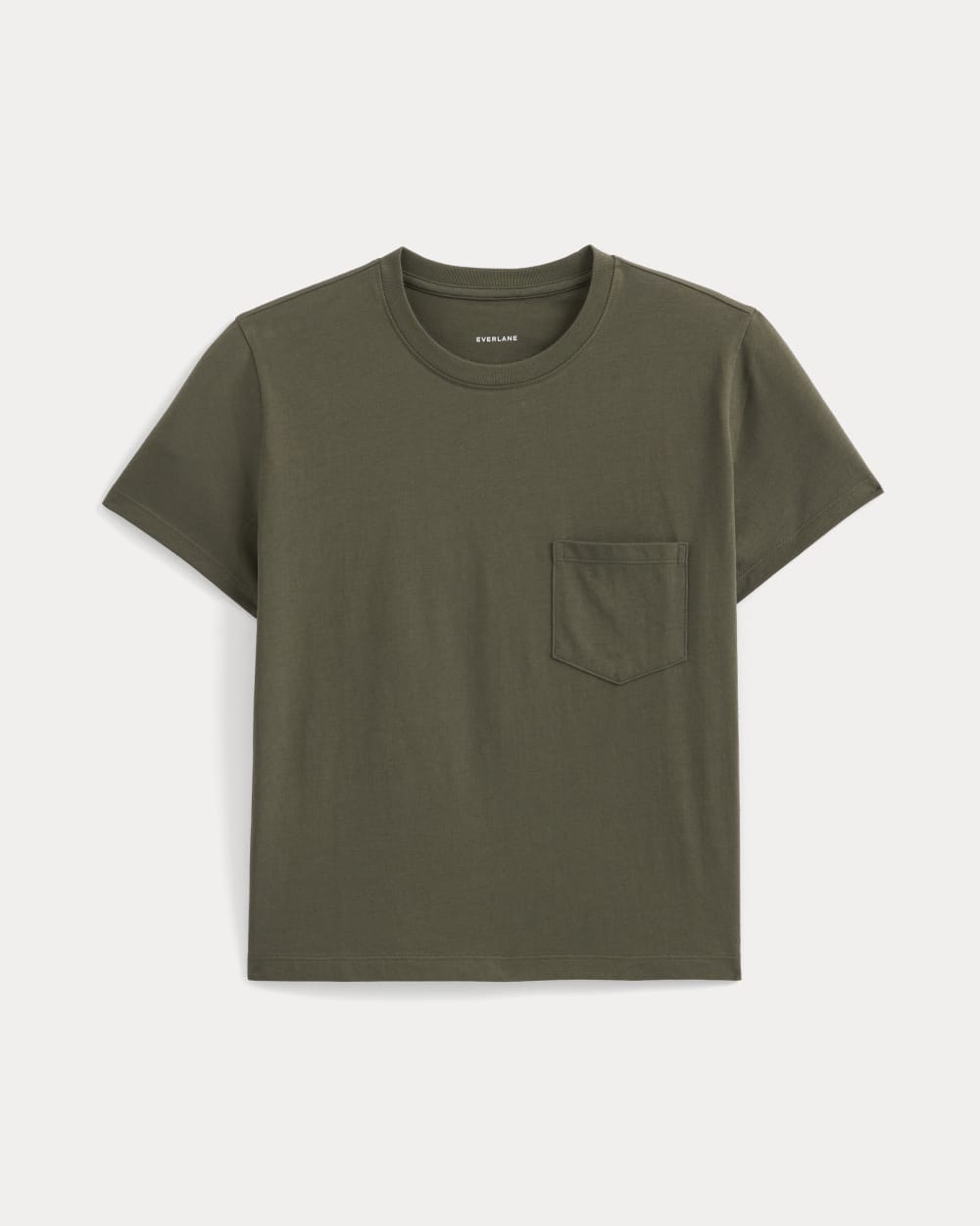 The Box-Cut Tee in Essential Cotton in Olive Night — alternate view
