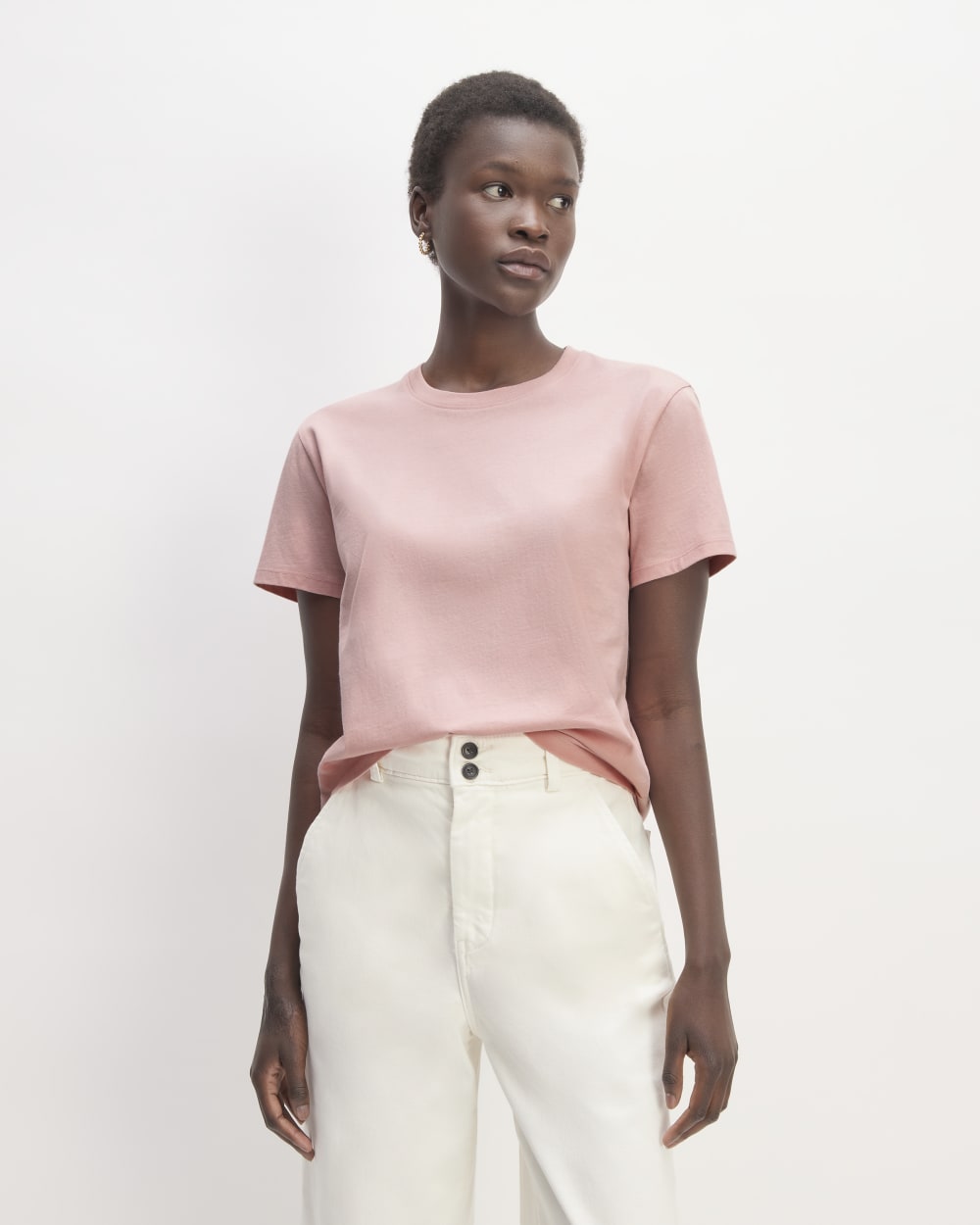 The Box-Cut Tee in Essential Cotton in Rose Pink — front view