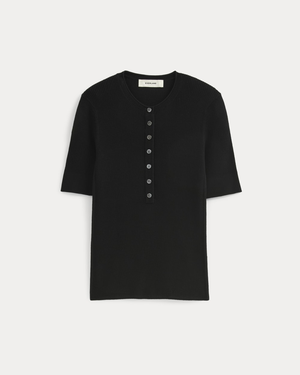 The Short-Sleeve Henley in Ultrasoft Merino in Black — alternate view