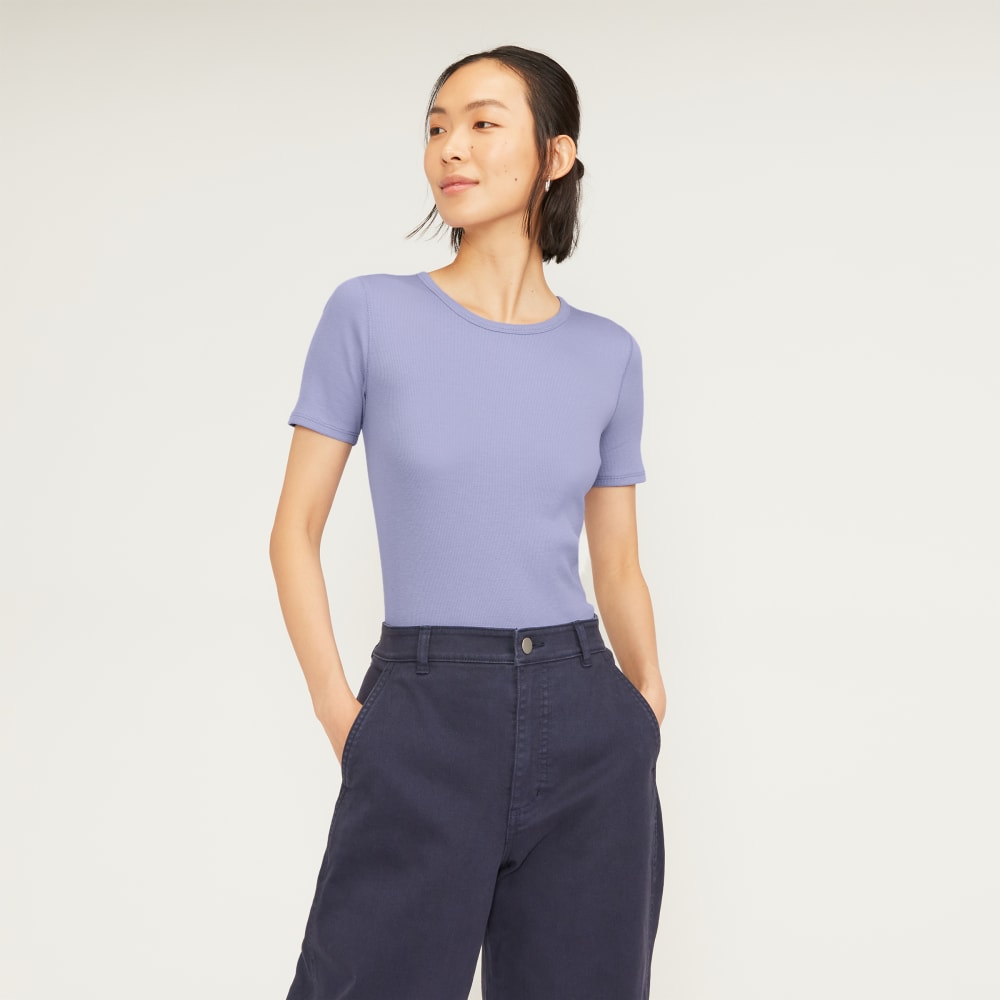The Pima Micro-Rib Crew Tee in Cornflower Blue — front view