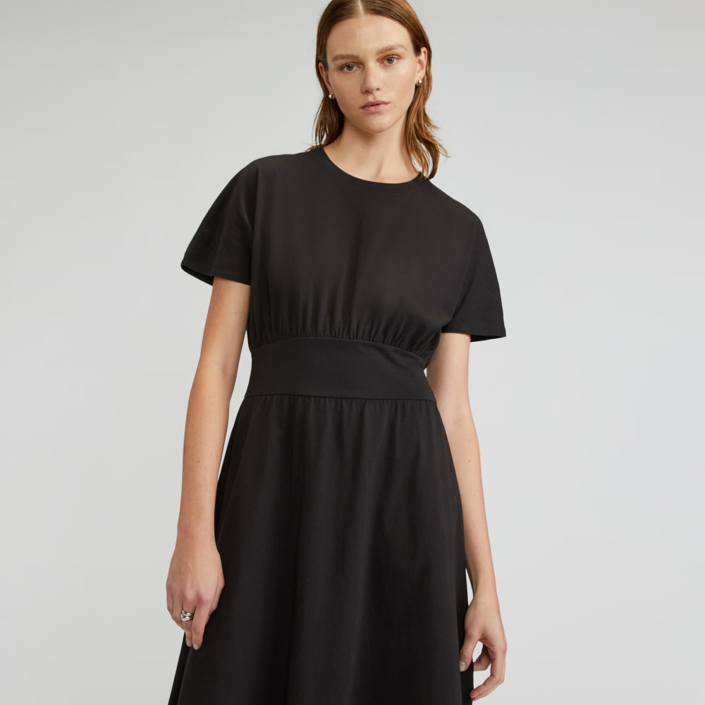 The Organic Cotton Waisted Dress in Black — detail view
