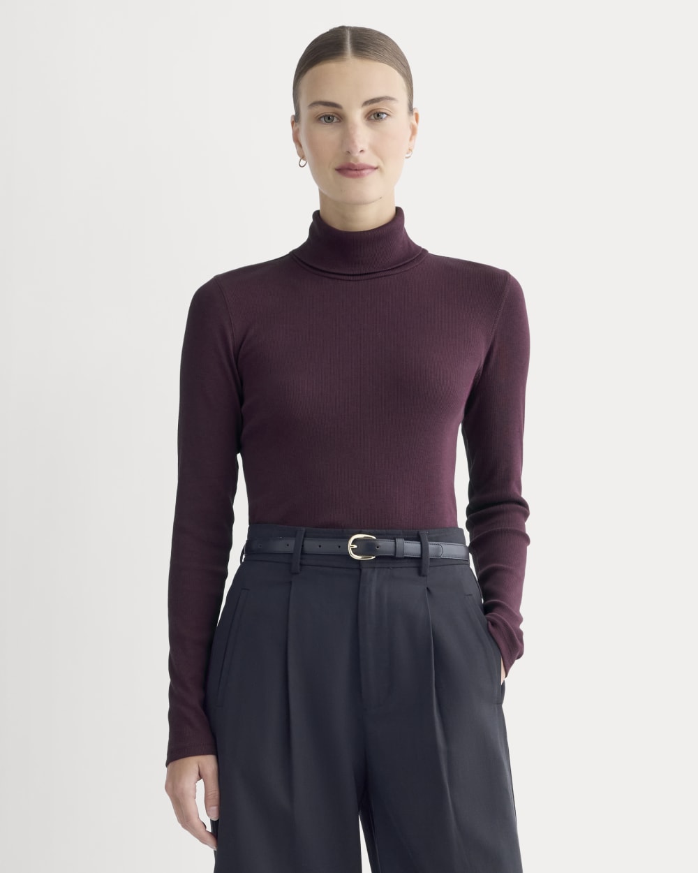 The Luxe Rib Turtleneck in Heathered Port Royale — front view