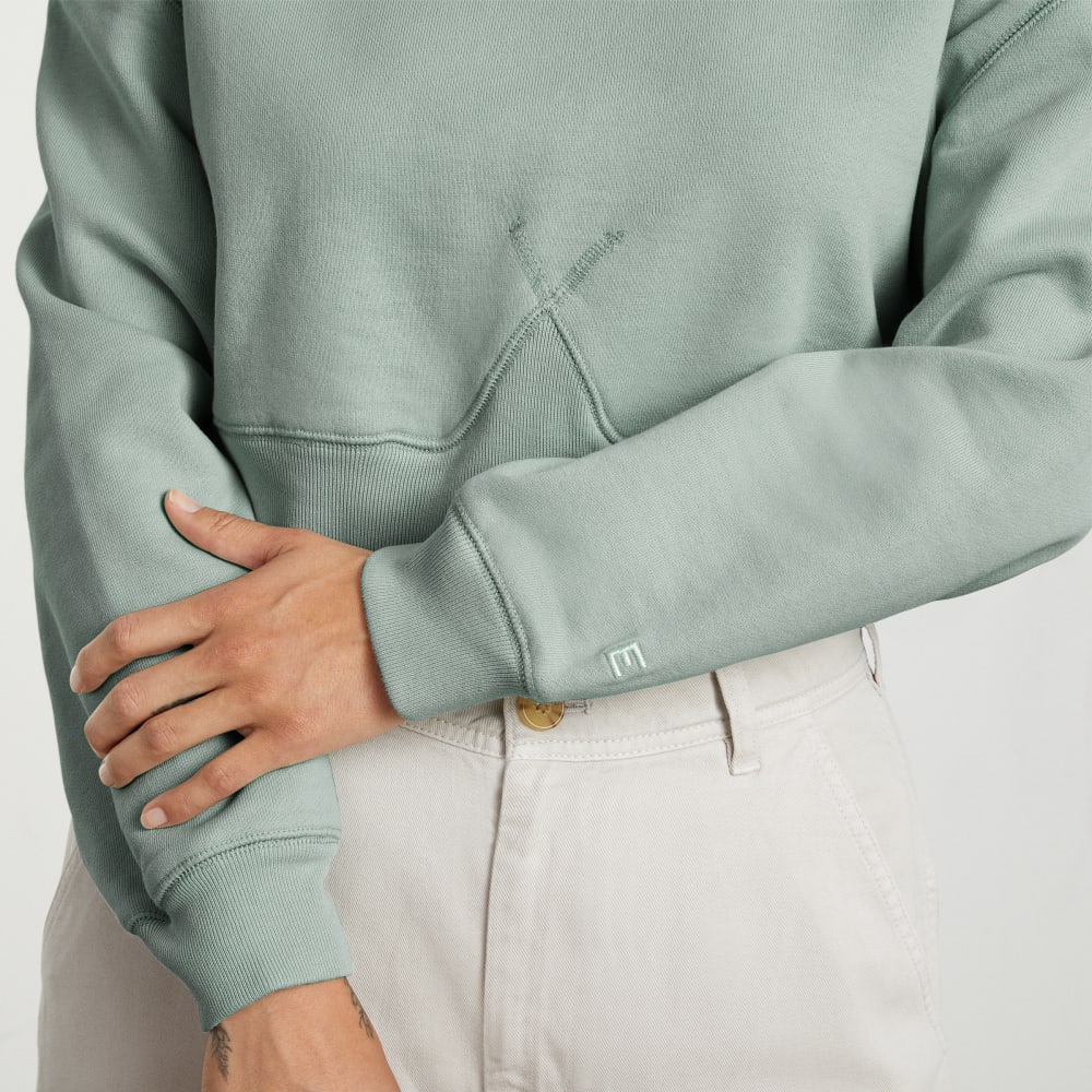 The Organic Cotton Cropped Crew in White Sage — detail view