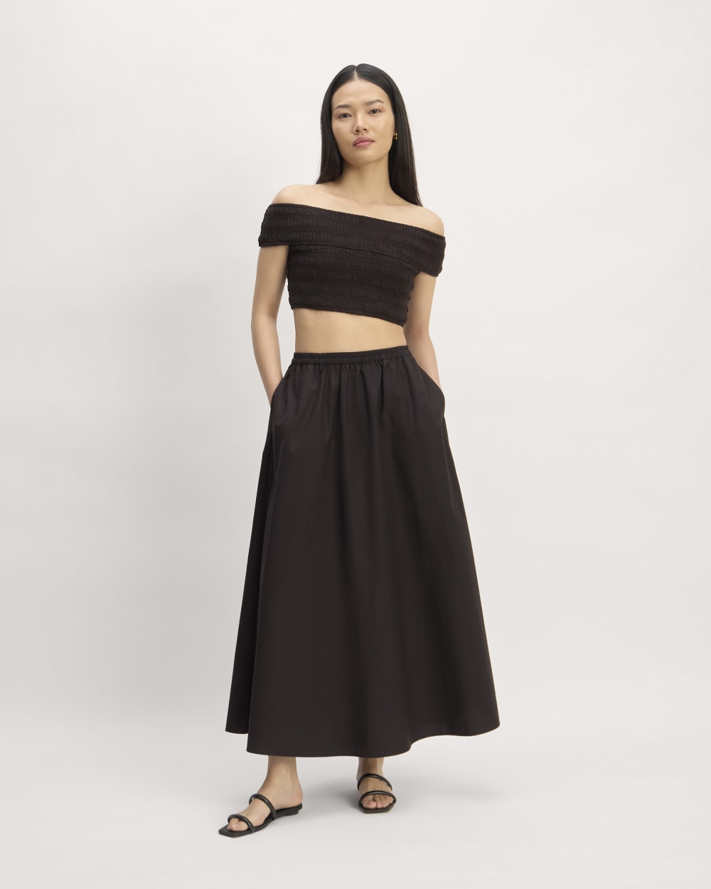 The Gauze Smock Top in Black — detail view