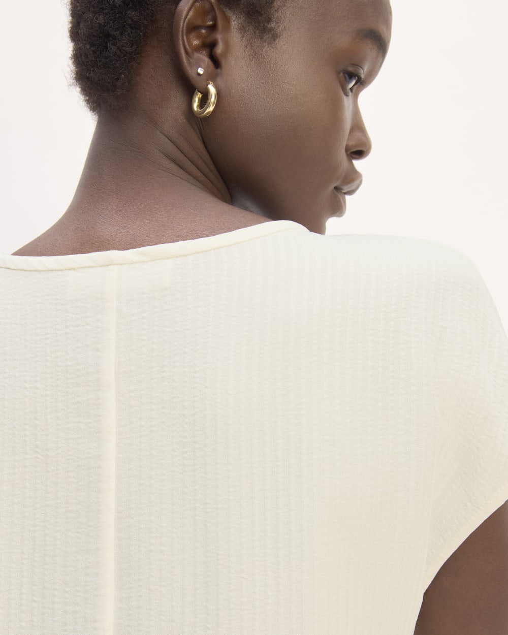 The Mini Jacquard Stripe Top in Bone — detail view