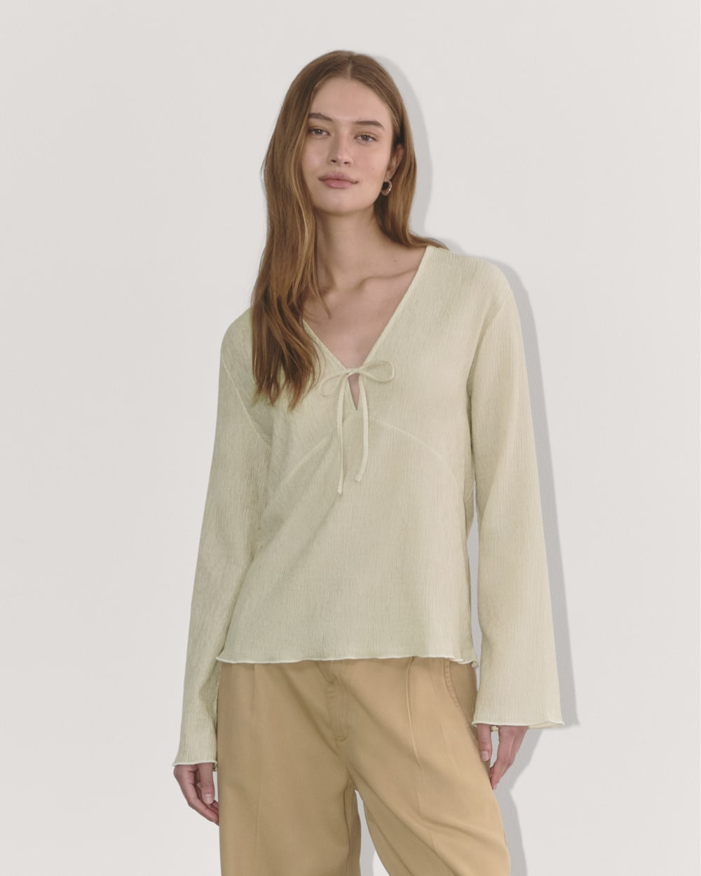 The Crinkle Long-Sleeve in Sandshell — front view