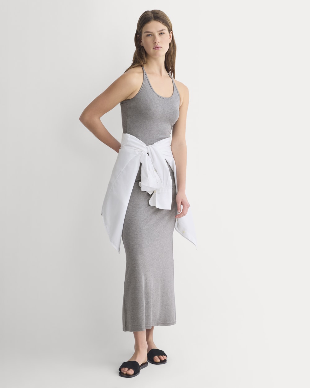 Racerback Maxi Knit Dress in Mid Heather Grey — front view