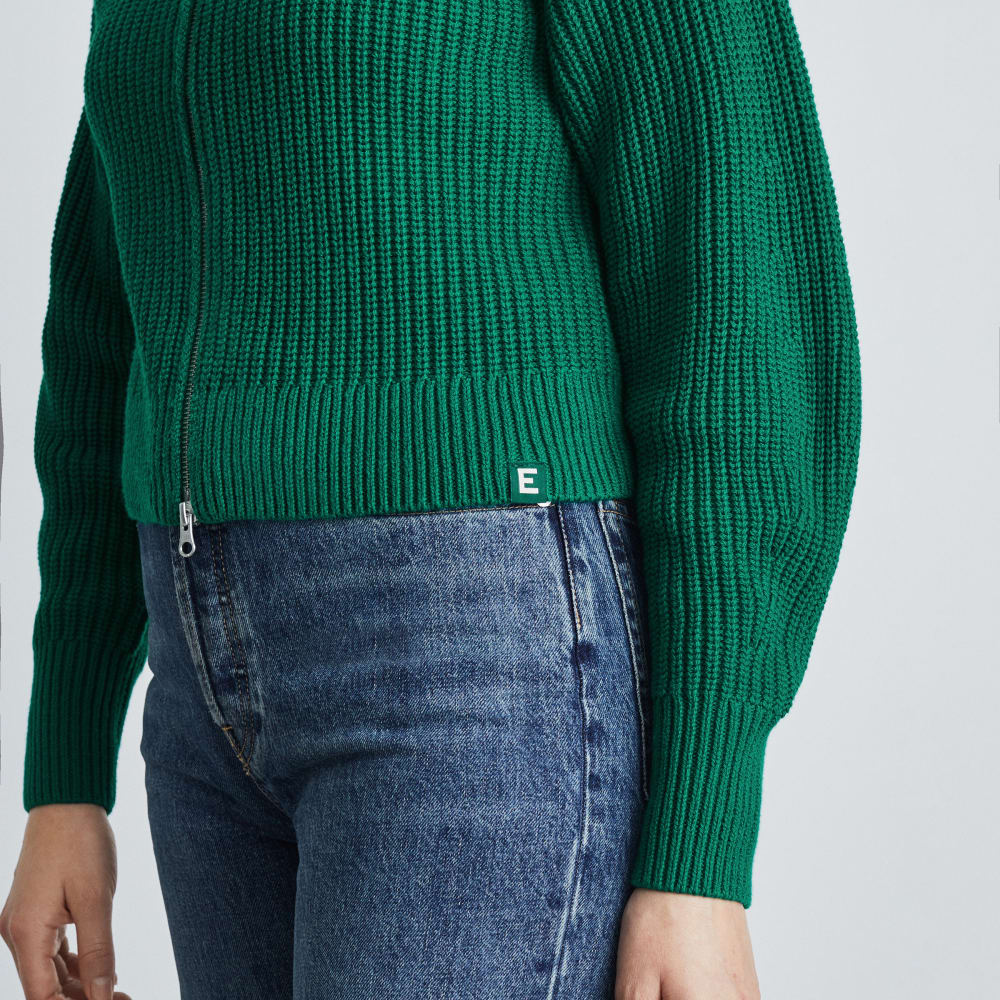 The Chunky Cardigan in Ultramarine Green — detail view