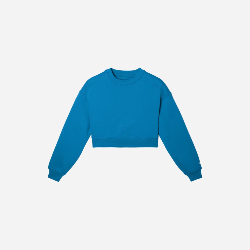 The Organic Cotton Cropped Crew in Horizon Blue — front view