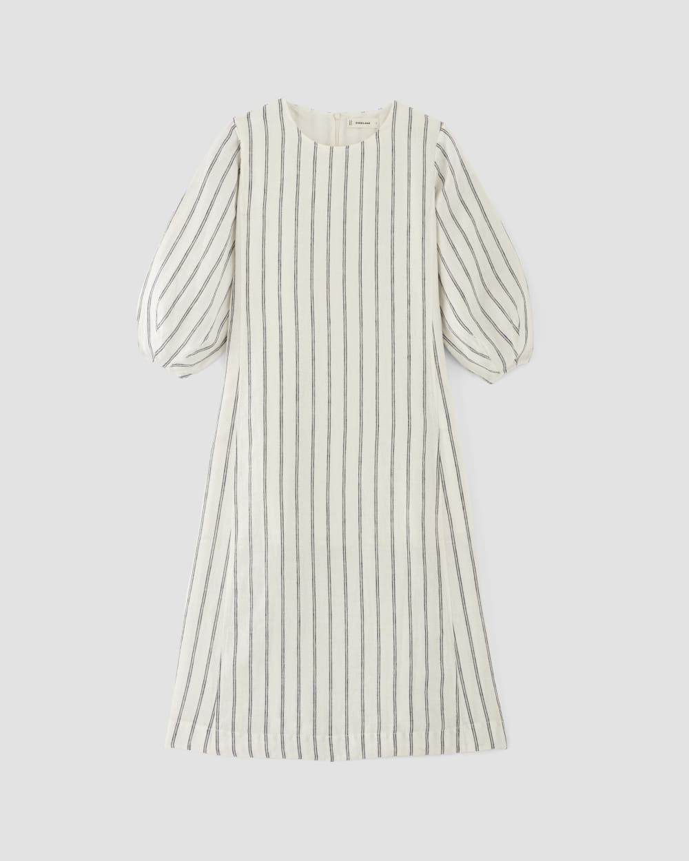 The Linen A-Line Midi Dress in Bone/Navy — alternate view