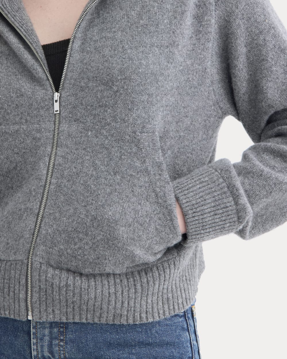 Full-Zip Hoodie in Wool Cashmere in Heather Charcoal — detail view