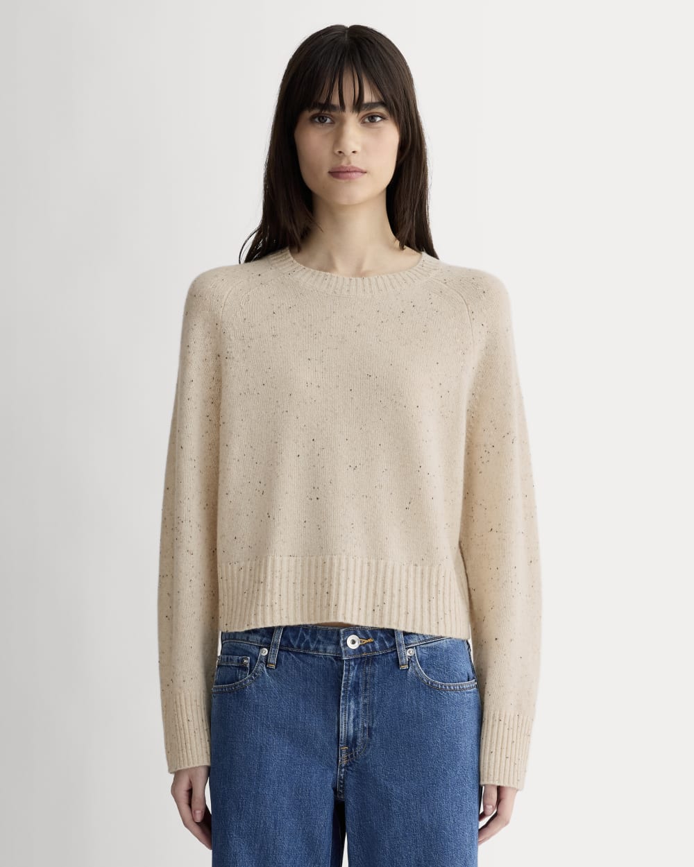 The Boxy Crew in Cashmere in Oat Donegal — front view