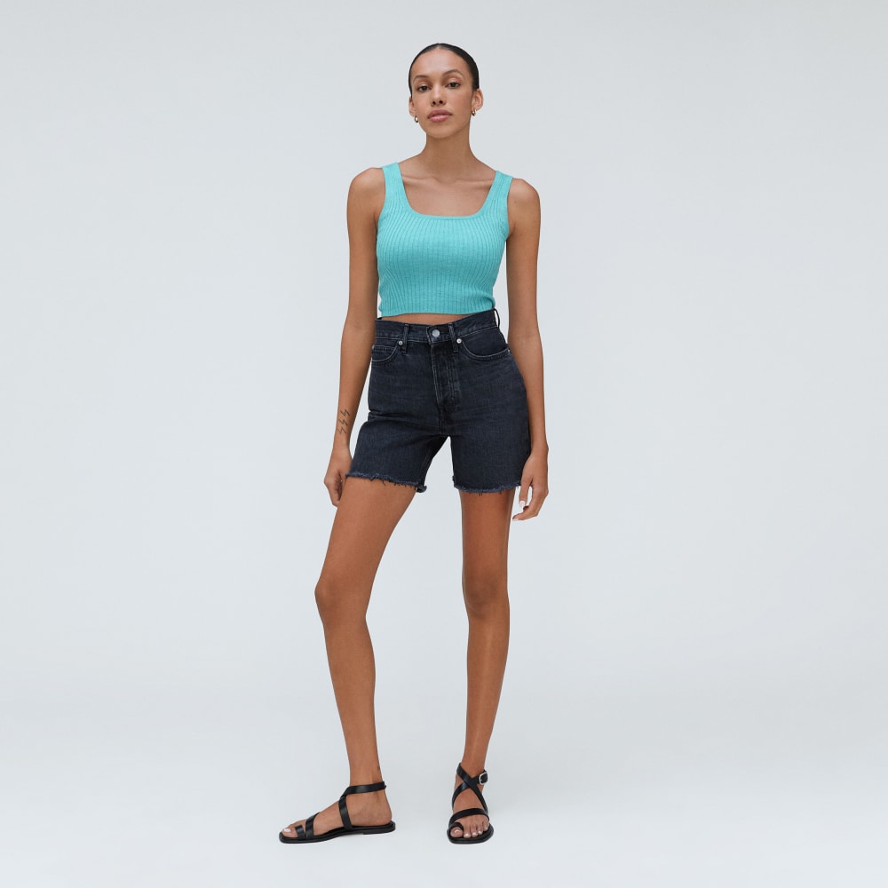 The Cotton-Merino Cami in Deep Turquoise — detail view