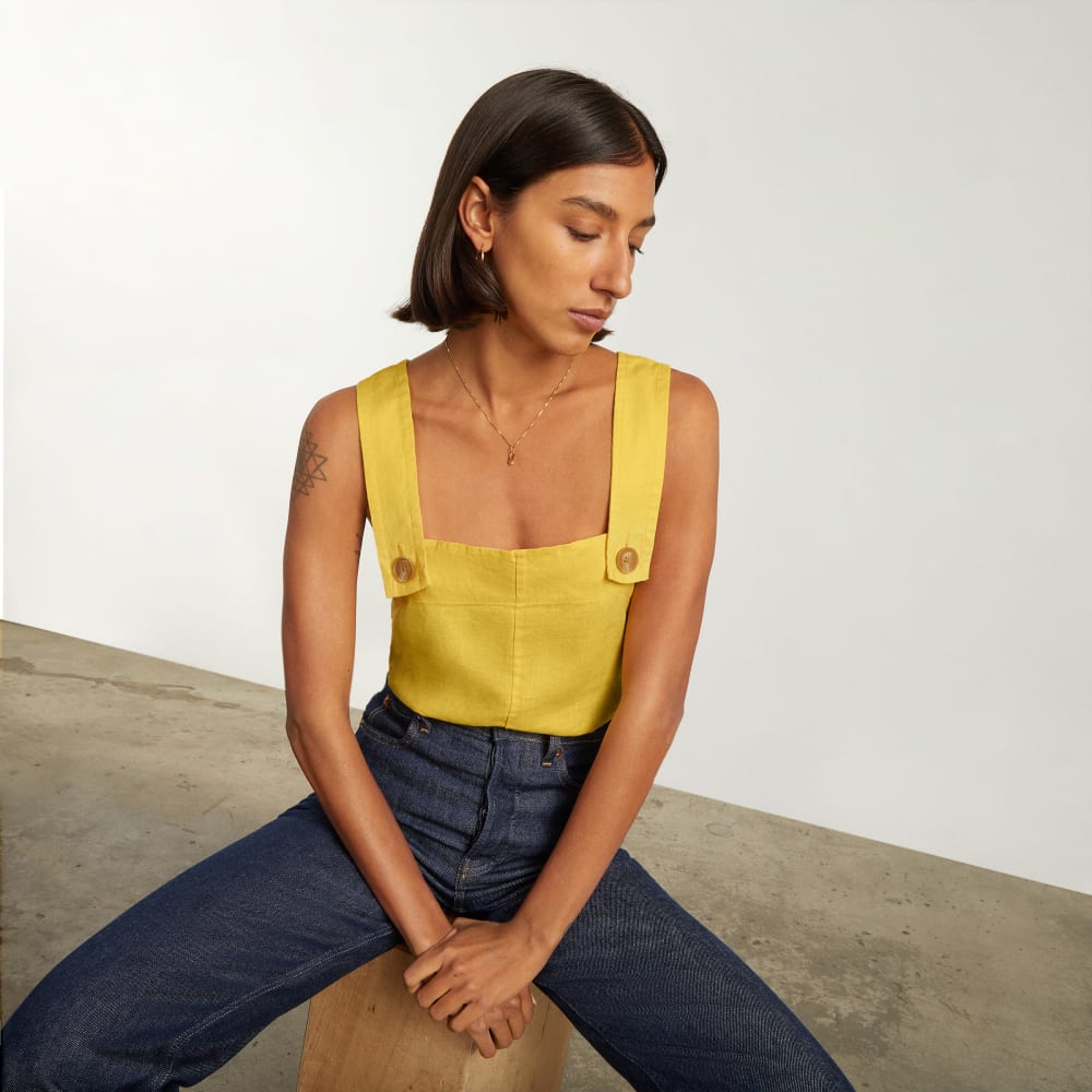 The Apron Linen Tank in Super Lemon — detail view