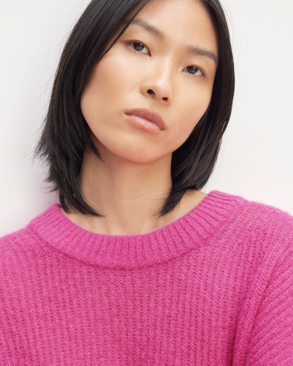 The Cocoon Crew in Alpaca in Fuchsia Pink — detail view