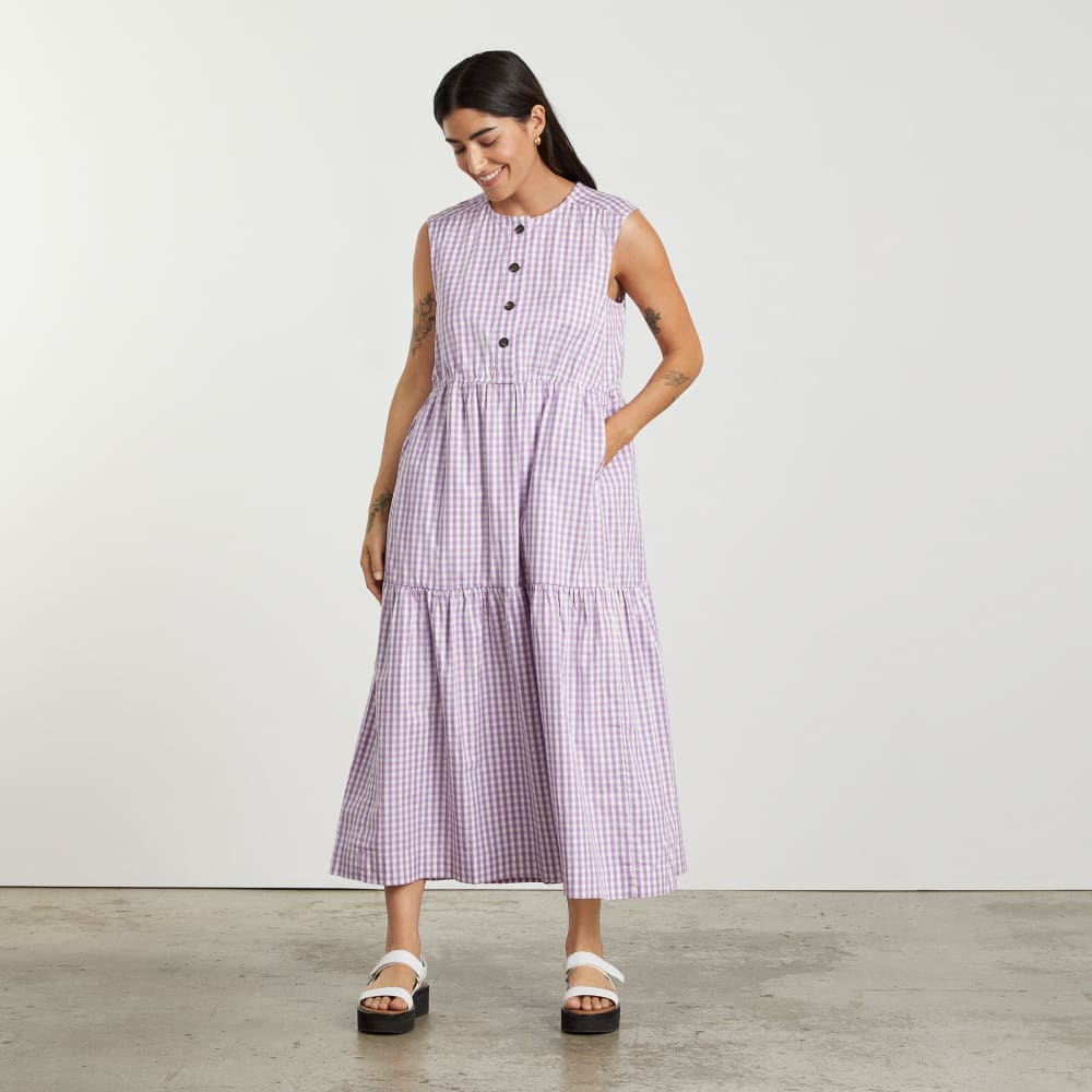 The Tiered Midi Dress in Orchid Gingham — alternate view