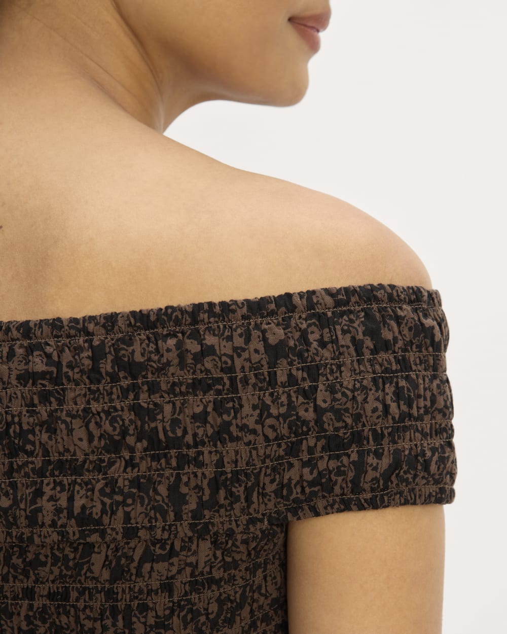 The Gauze Smock Top in Black / Cocoa Small Floral — detail view