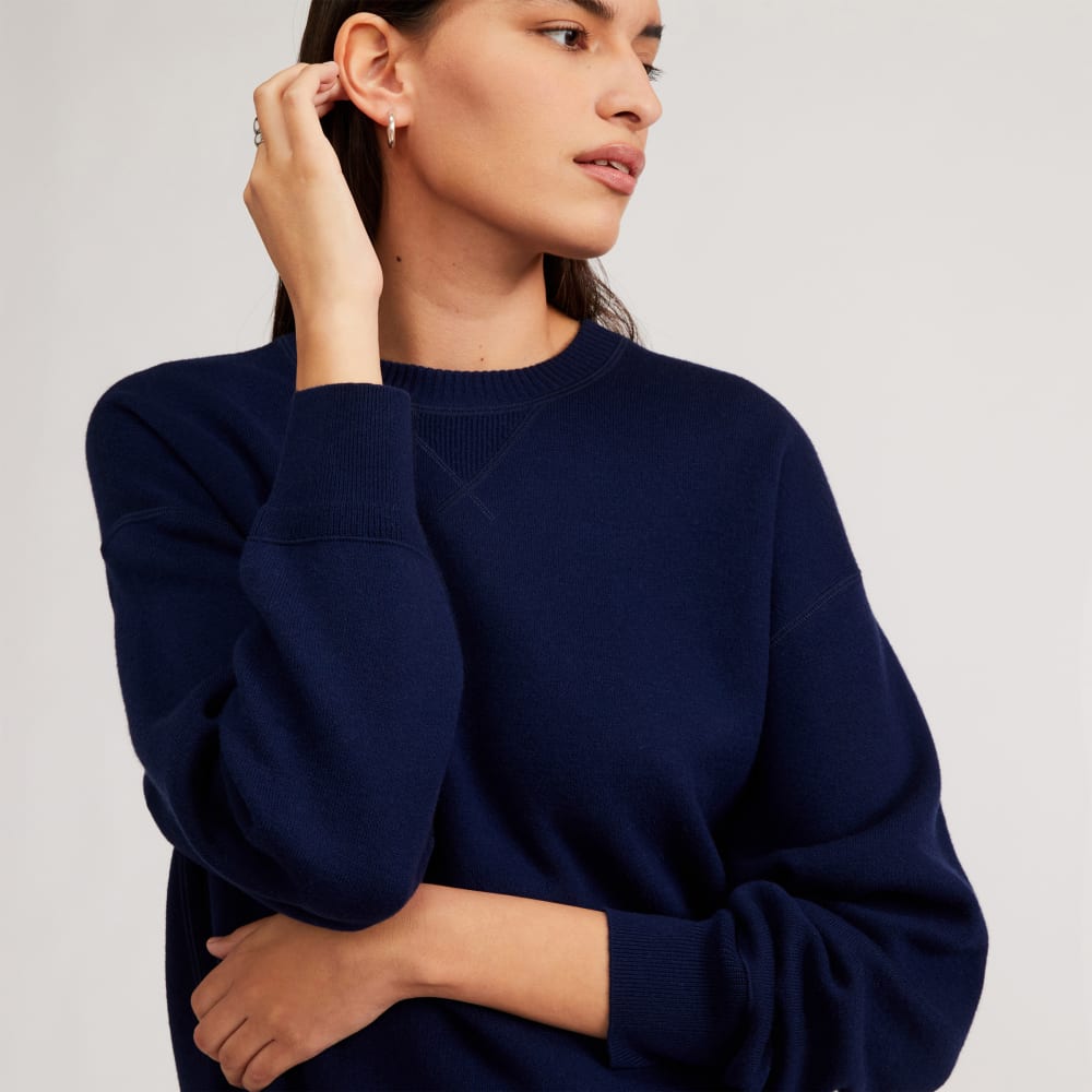 The Cotton-Merino Sweatshirt in Bright Navy — detail view