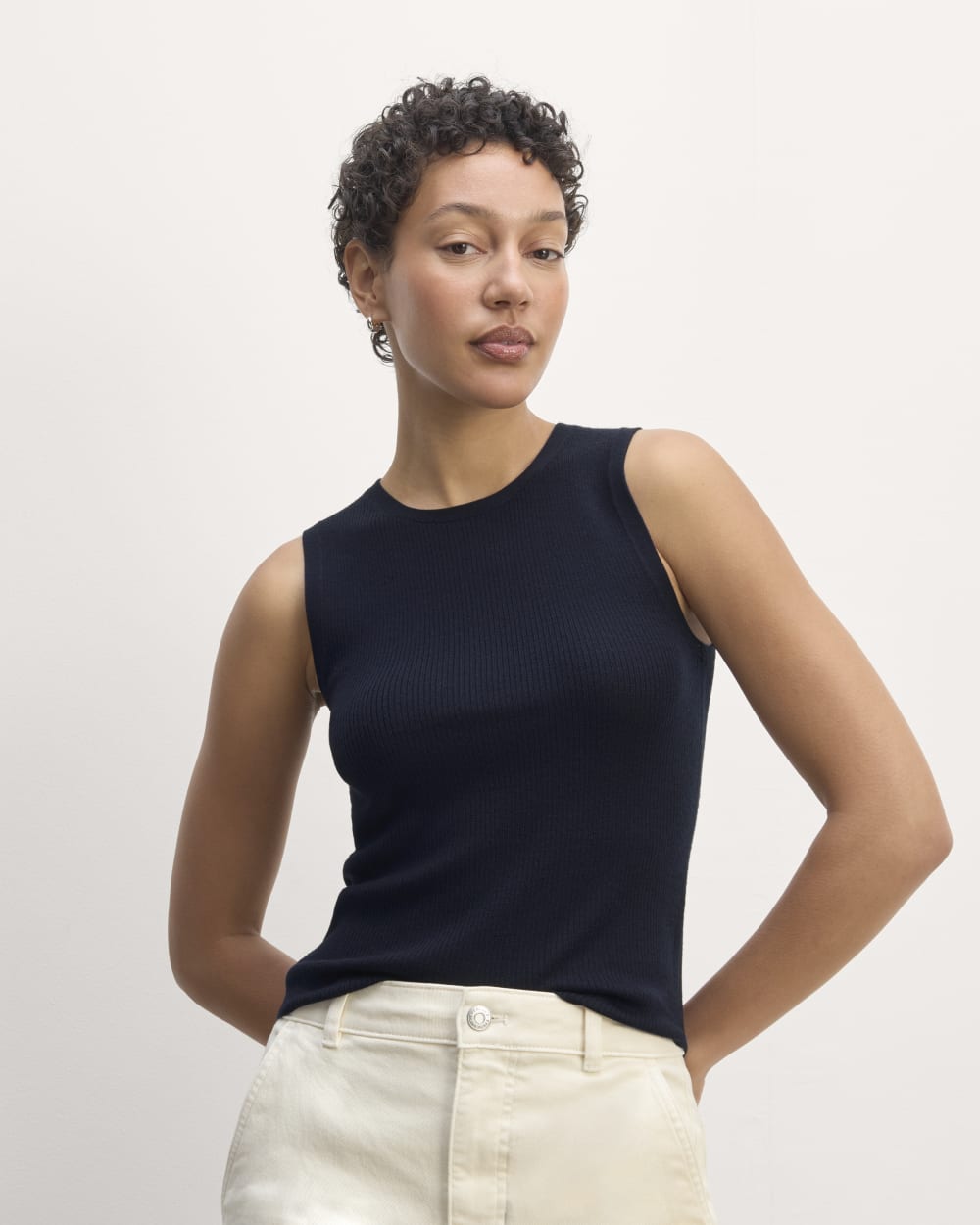 The Tank in Ultrasoft Merino in Navy — front view