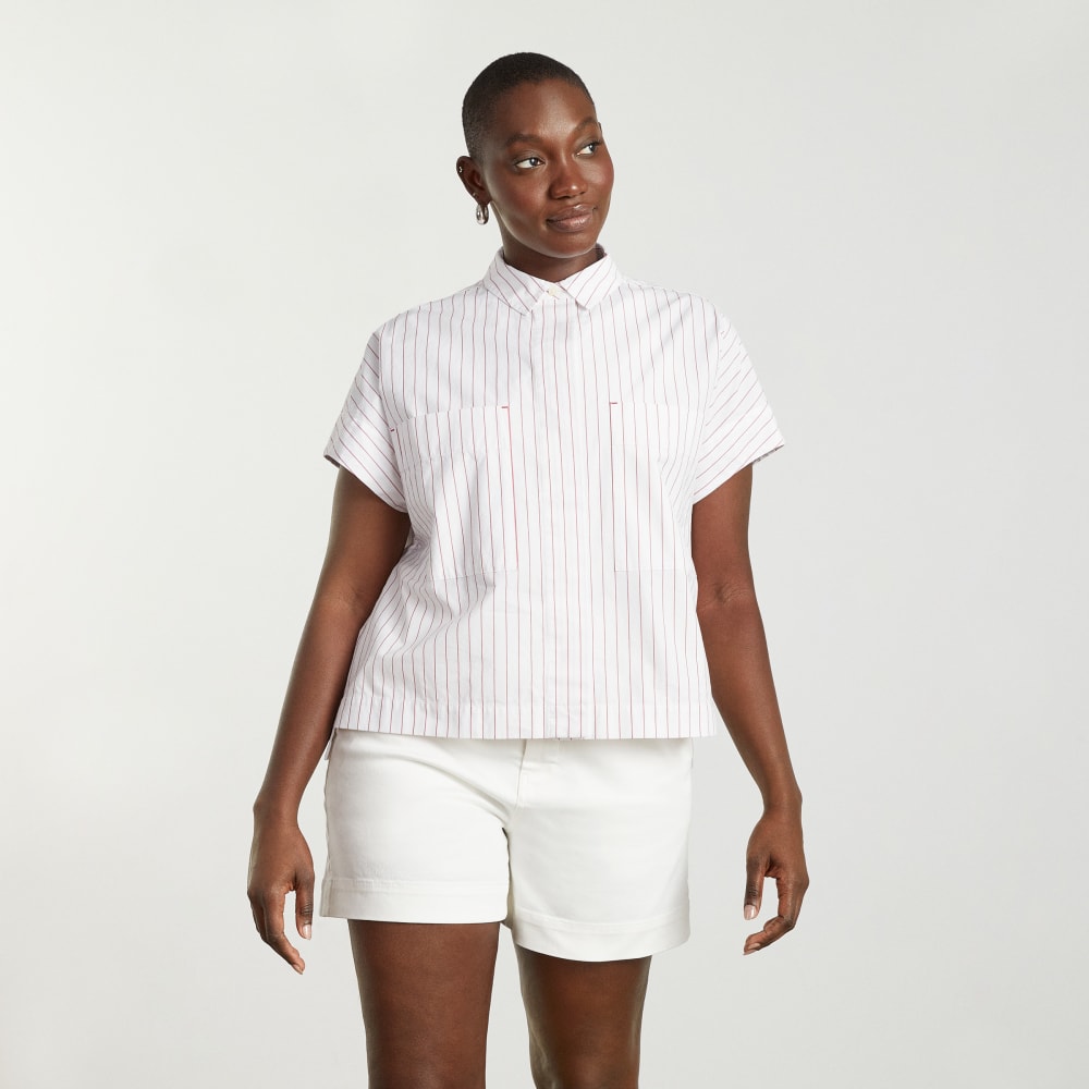 The Short-Sleeve Box Shirt in Red Pinstripe — alternate view