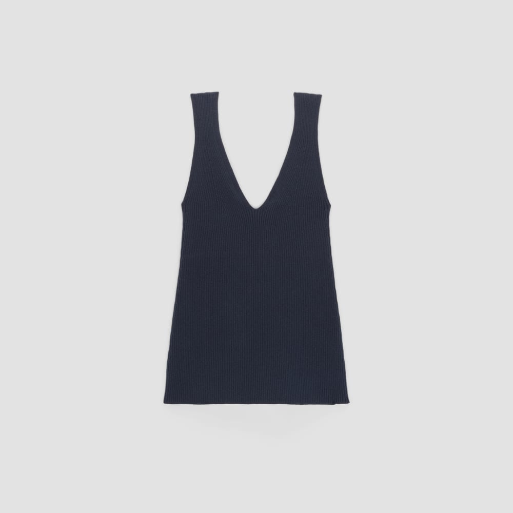 The Ribbed Cotton Double V Top in Navy — alternate view