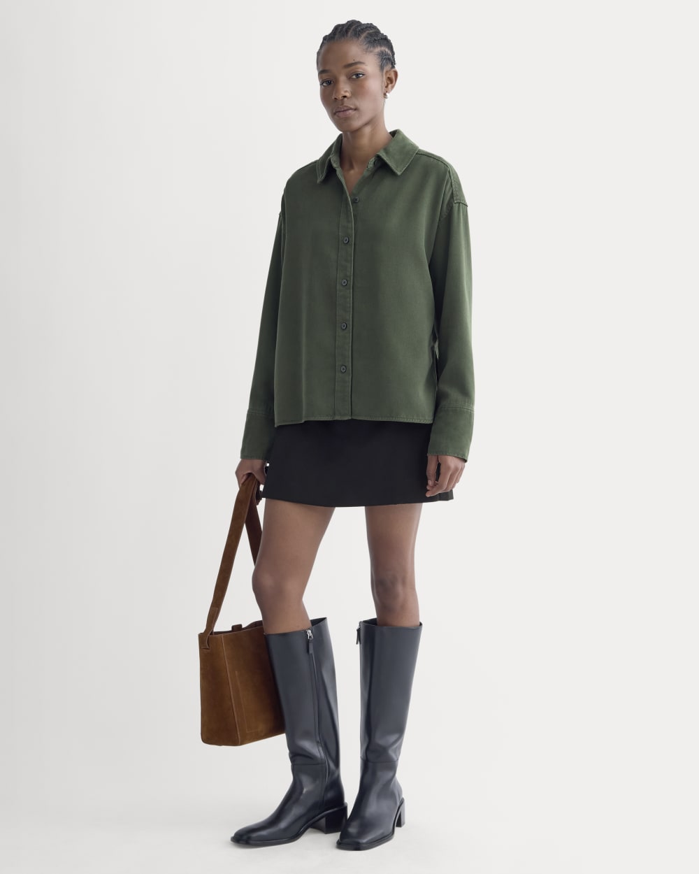 Boxy Shirt in Buttersoft in Dark Forest — detail view