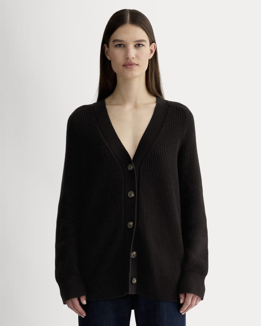 The Long Cocoon Cardigan in Black — front view