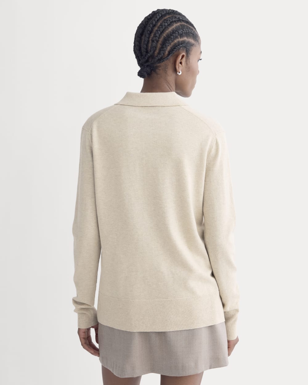 Oversized Polo Sweater in Cotton Merino in Heather Barley — detail view
