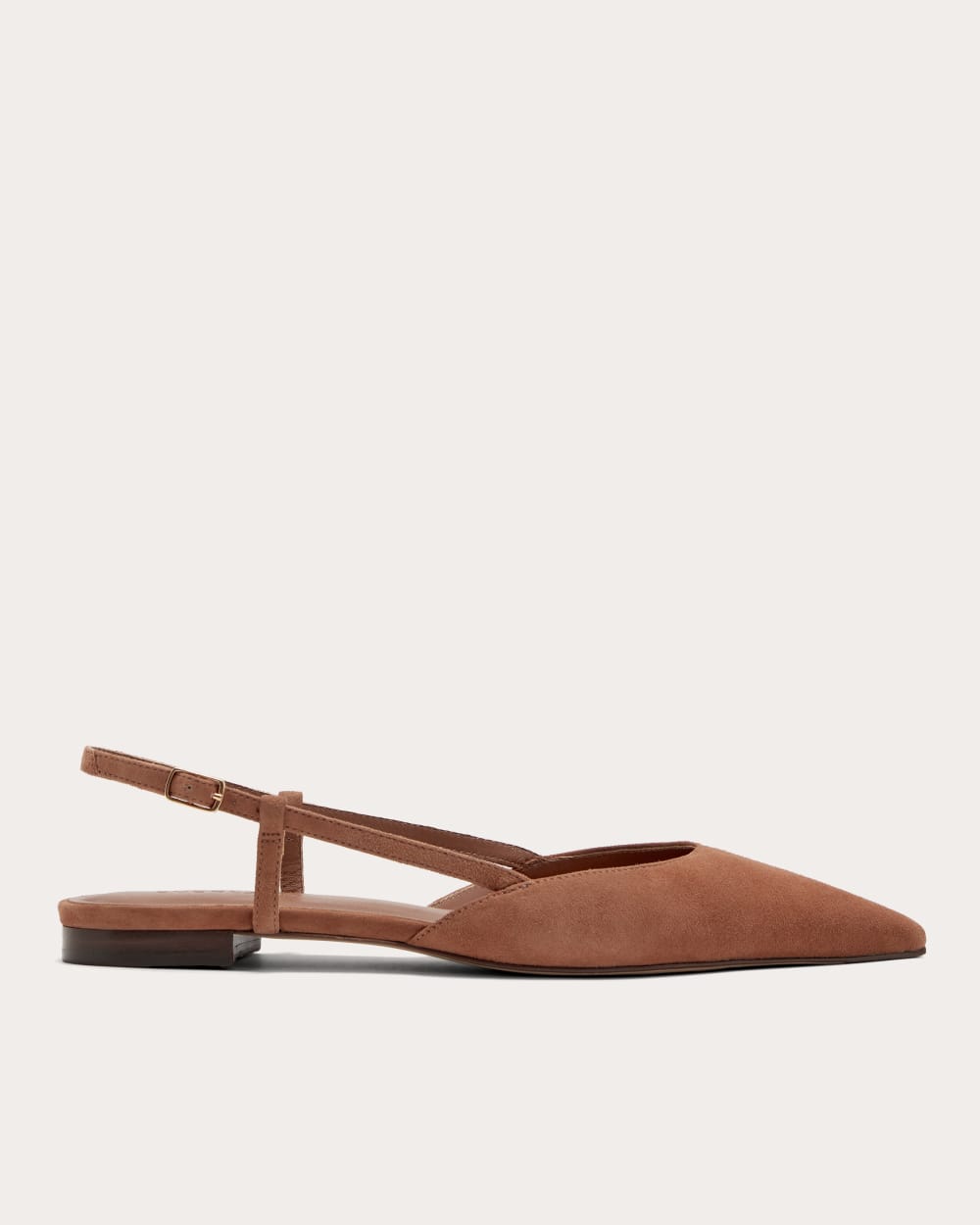 The Studio Slingback Flat in Saddle Brown Suede — front view