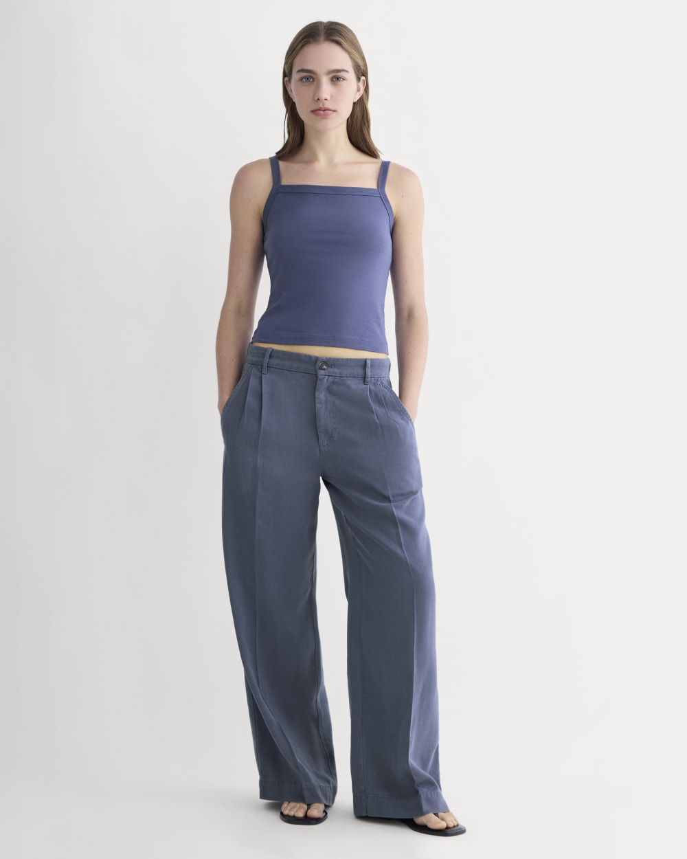The Essential Square-Neck Tank in Deep Cobalt — detail view