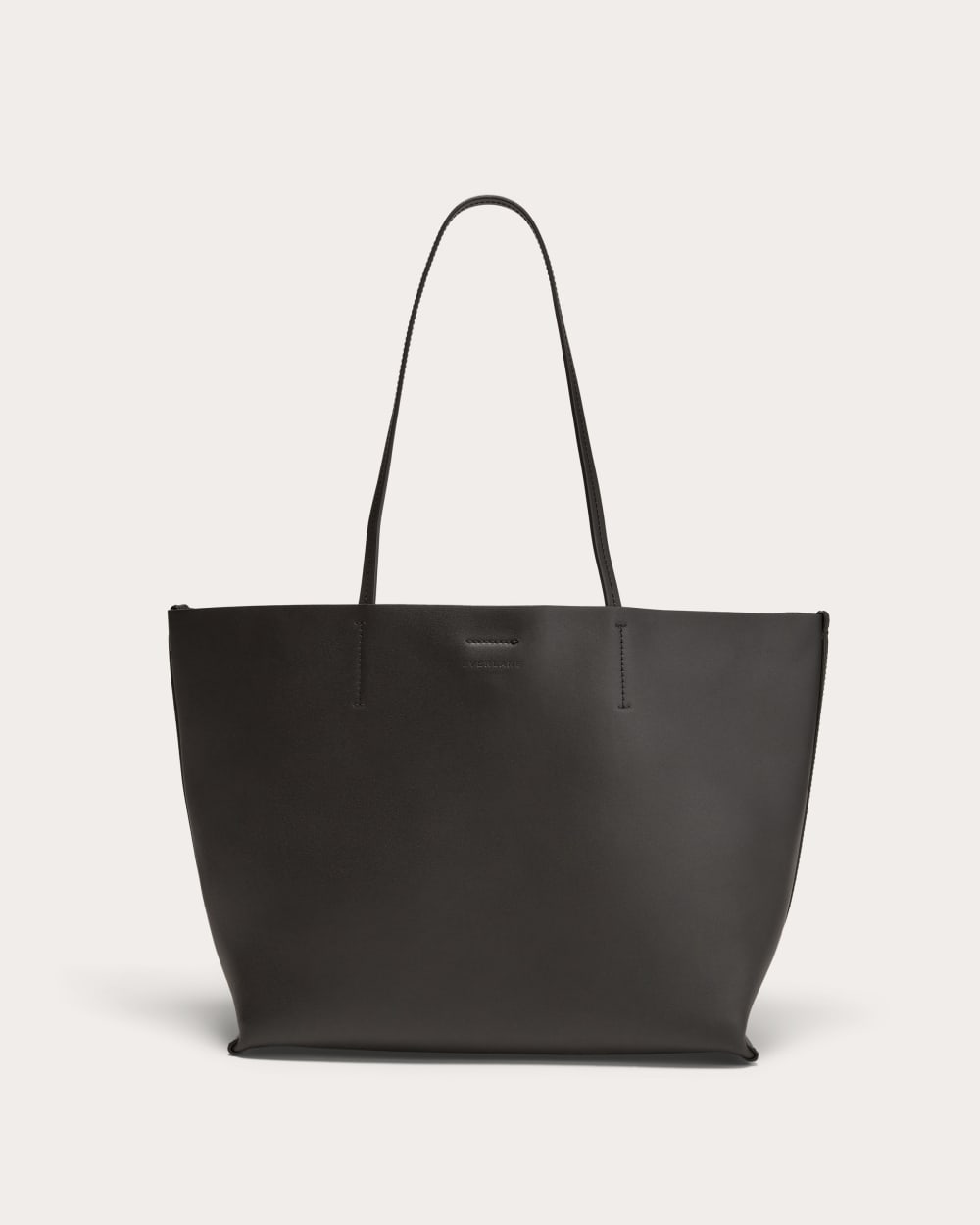 The Luxe Medium Italian Leather Tote in Black — front view