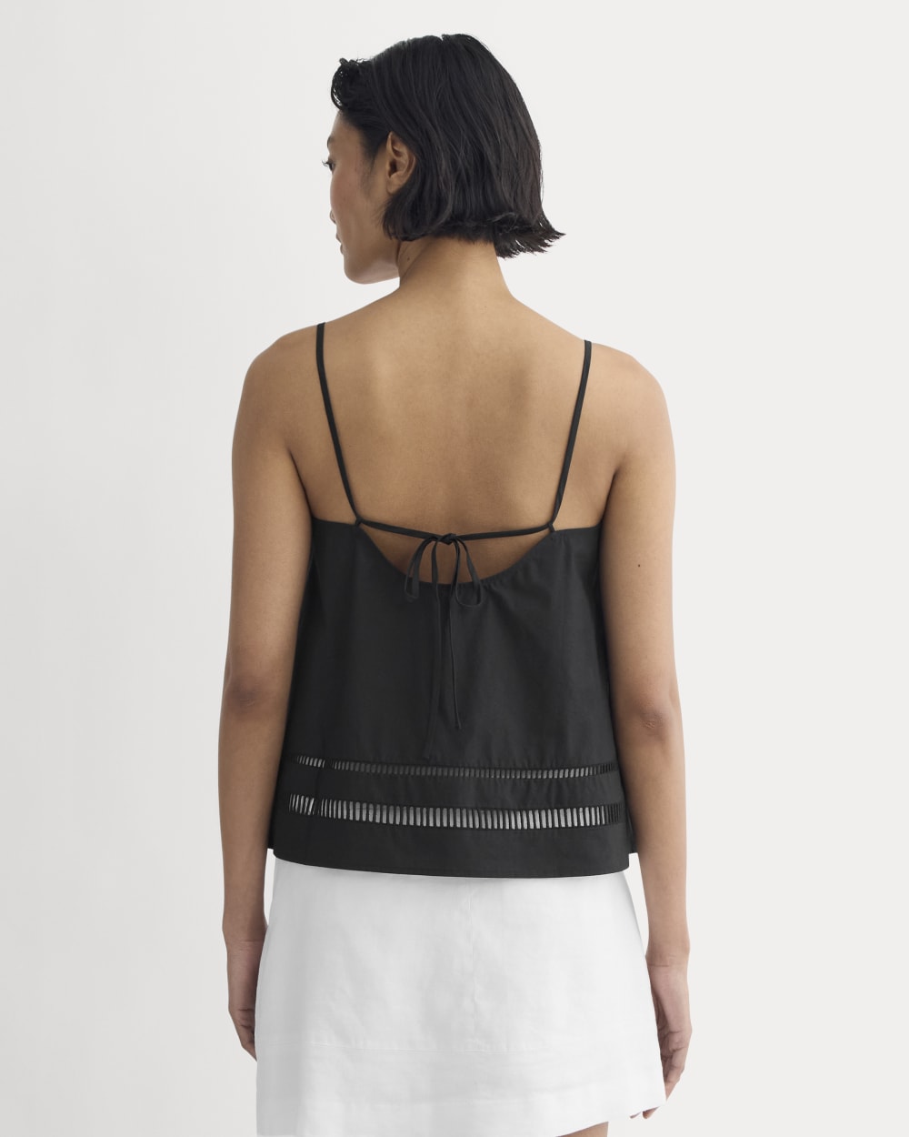 The Lace Trim Tank in Black — detail view