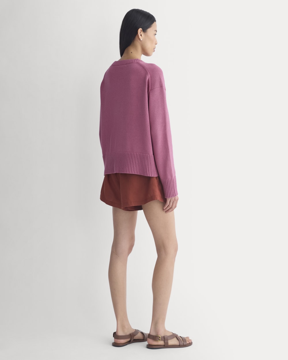 The Boxy Sweater in Everyday Cotton in Heather Rose — detail view