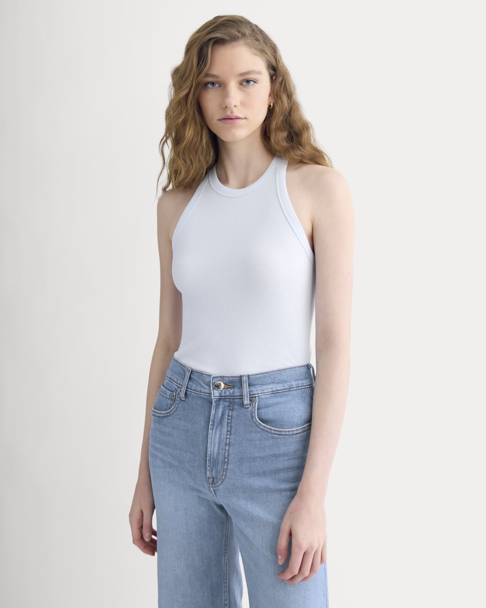 Luxe Rib Racerback Tank in Skywriting — front view