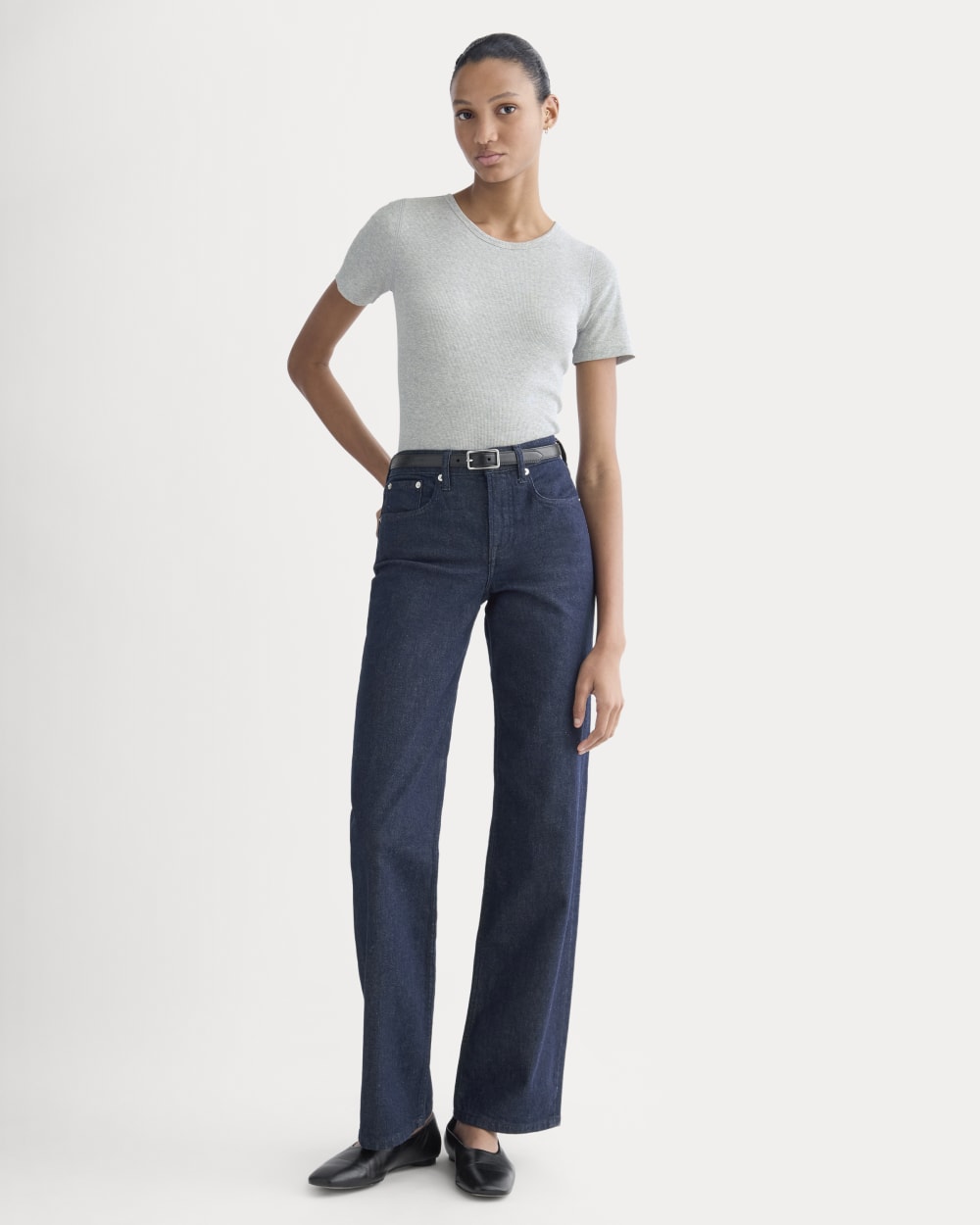 The Luxe Rib Crew in Classic Heather Grey — detail view