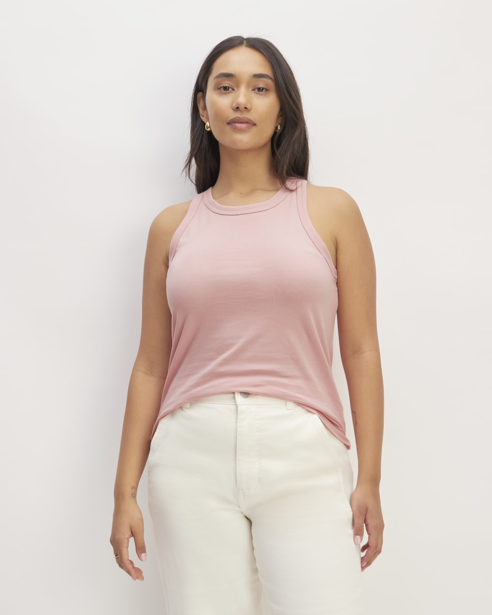 The Tank in Essential Cotton in Rose Pink — front view