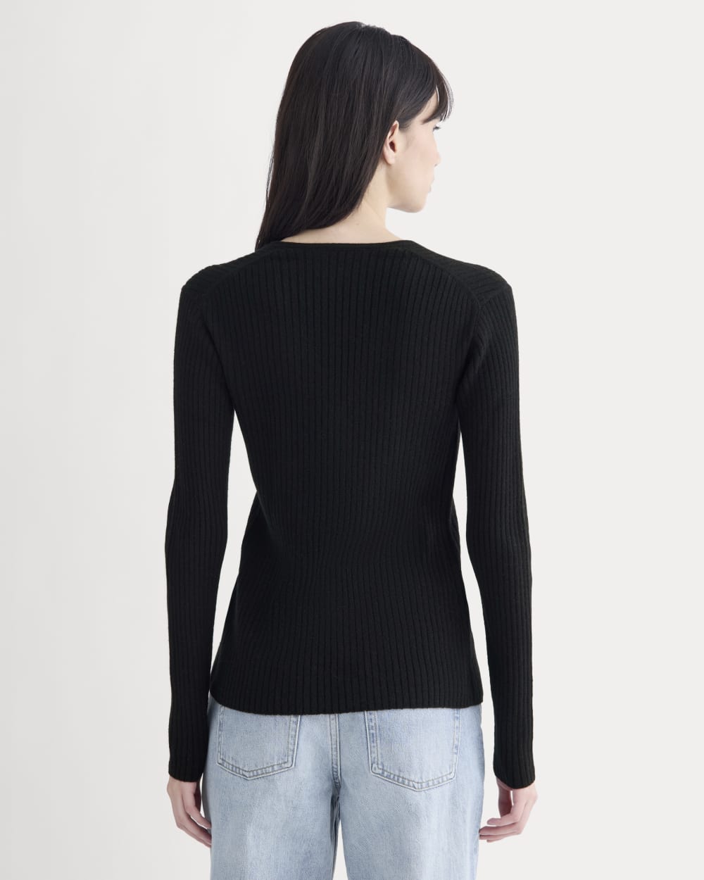 Cashmere Ribbed V-Neck Cardigan in Black — detail view