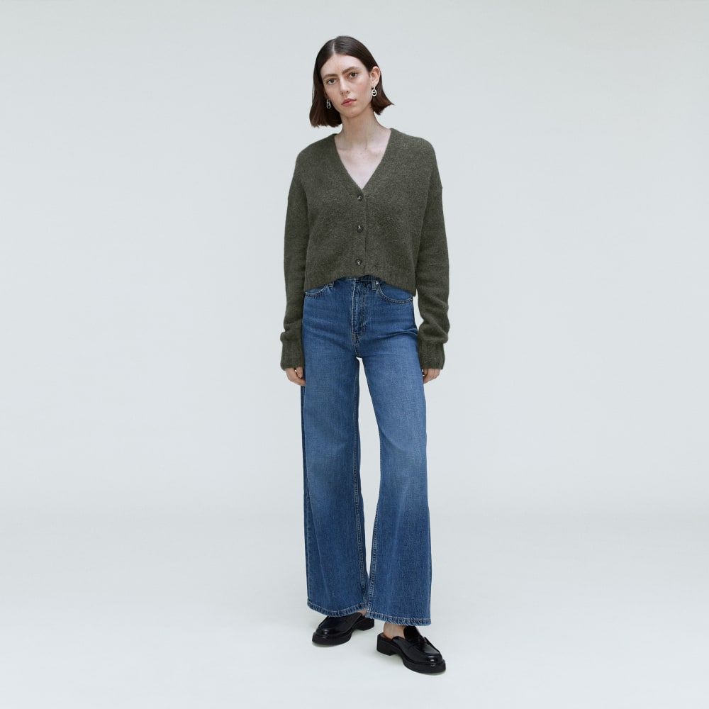 The Alpaca V-Neck Cropped Cardigan in Kambaba — detail view