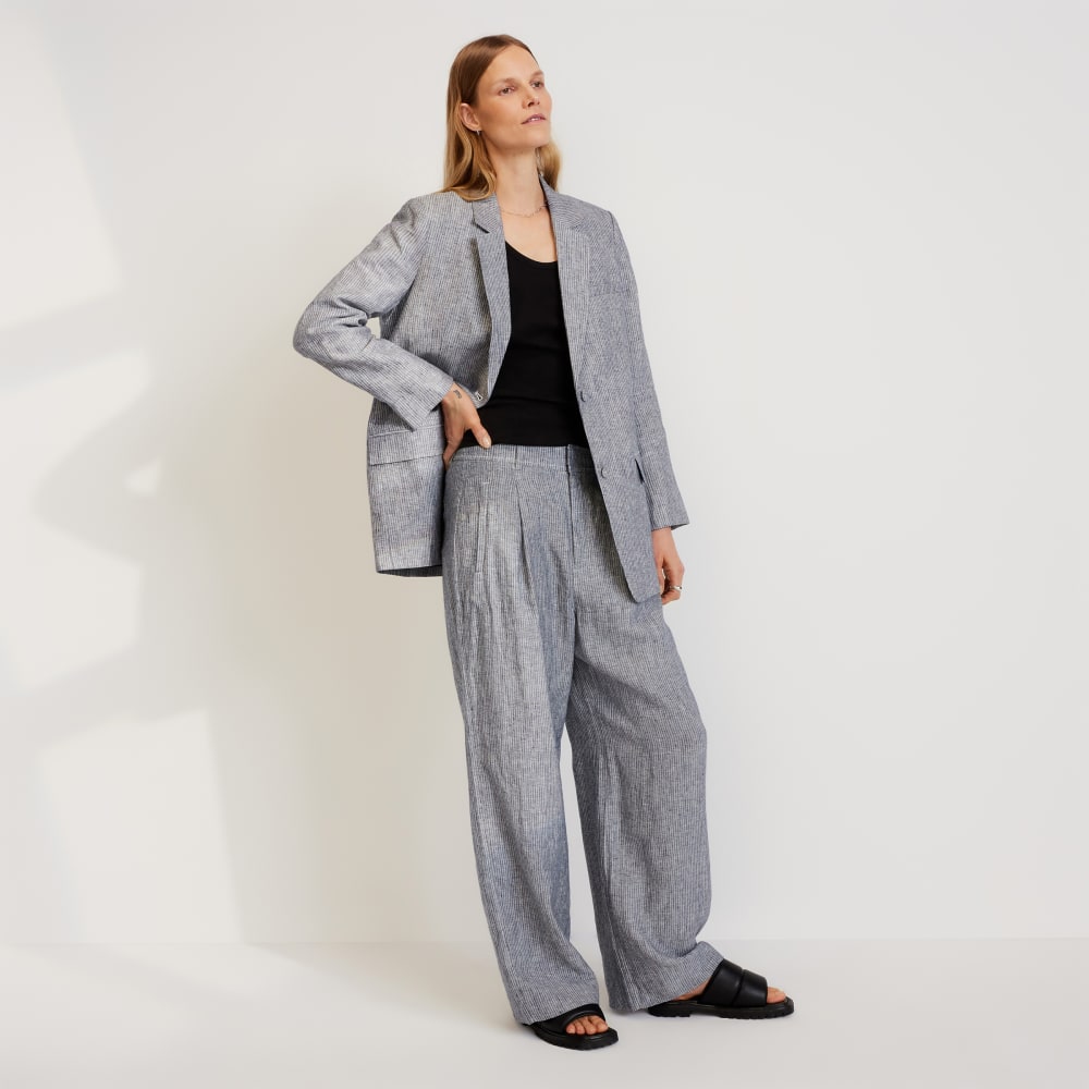 The Linen Way-High® Drape Pant in Canvas Tan / Navy — detail view