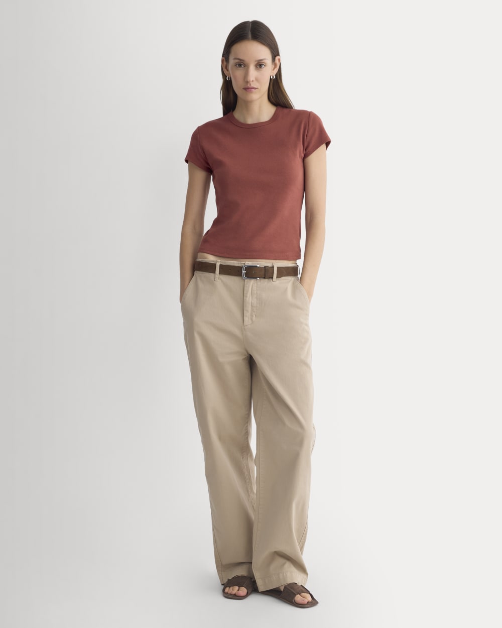 RetroSoft Cotton Crew in Henna Red — detail view