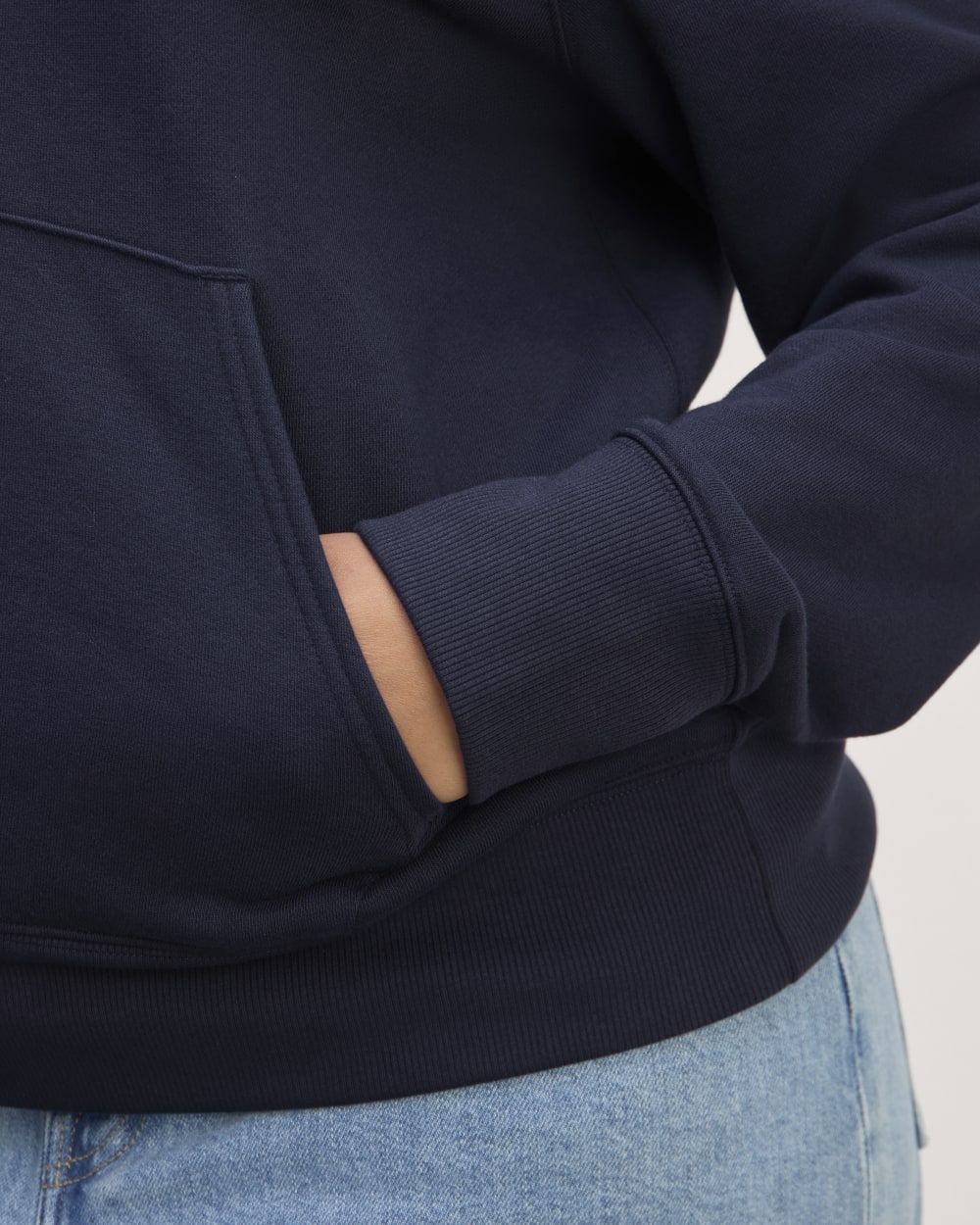 The Off-Duty Terry Hoodie in Navy — detail view