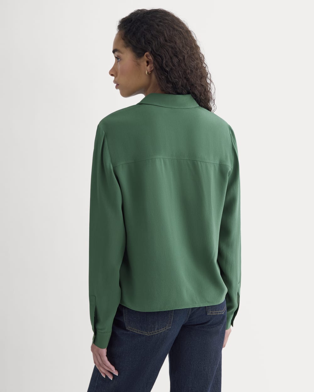 Shrunken Top in Washable Silk in Hunter Green — detail view