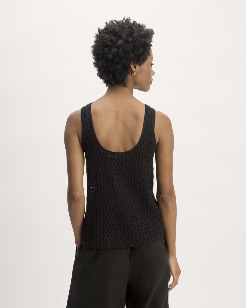 The Crochet Knit Tank in Black — detail view