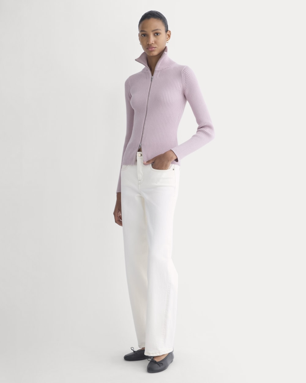 Full-Zip Ribbed Jacket in Everyday Cotton in Burnished Lilac — detail view
