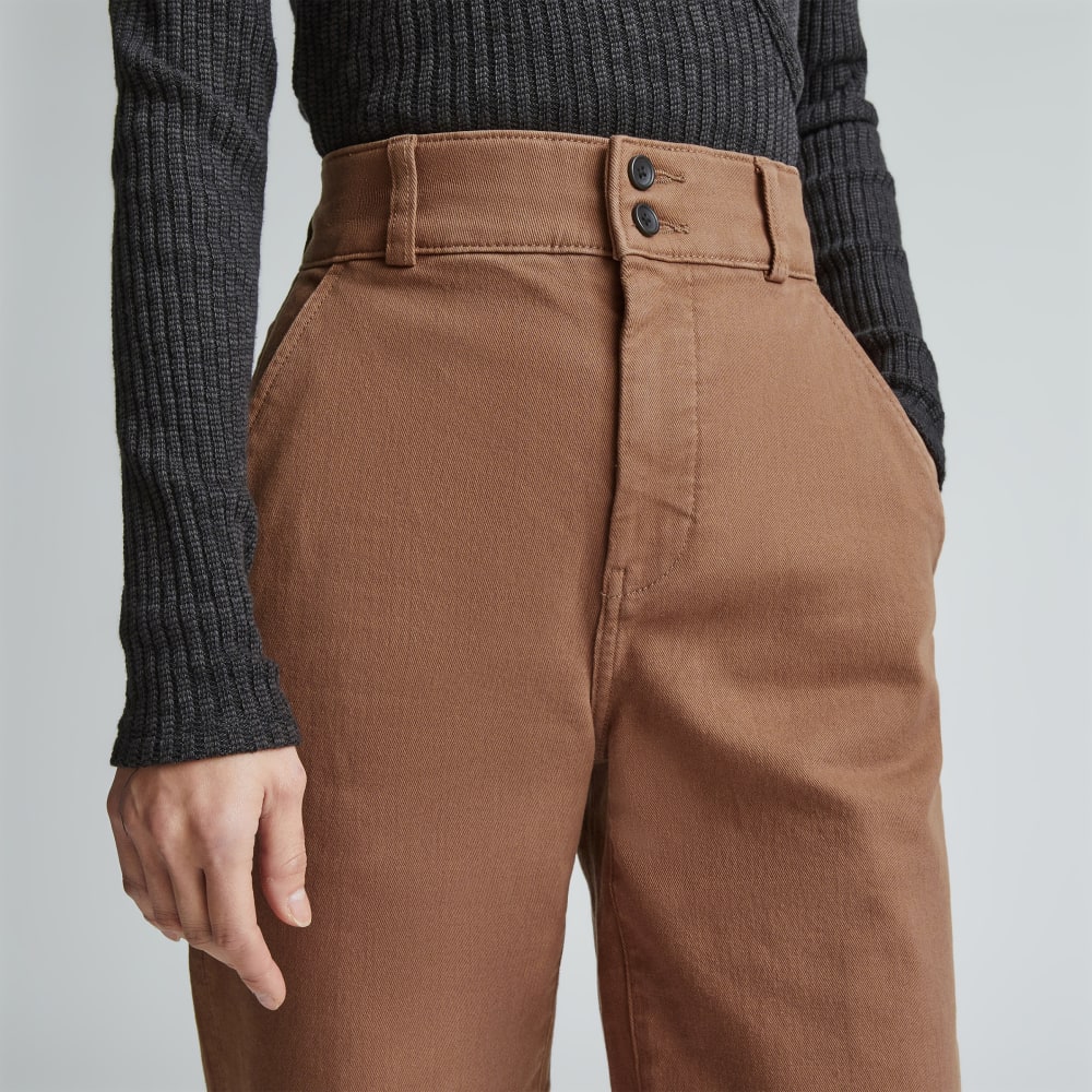 The Organic Wide-Leg Pant in Carob Brown — detail view