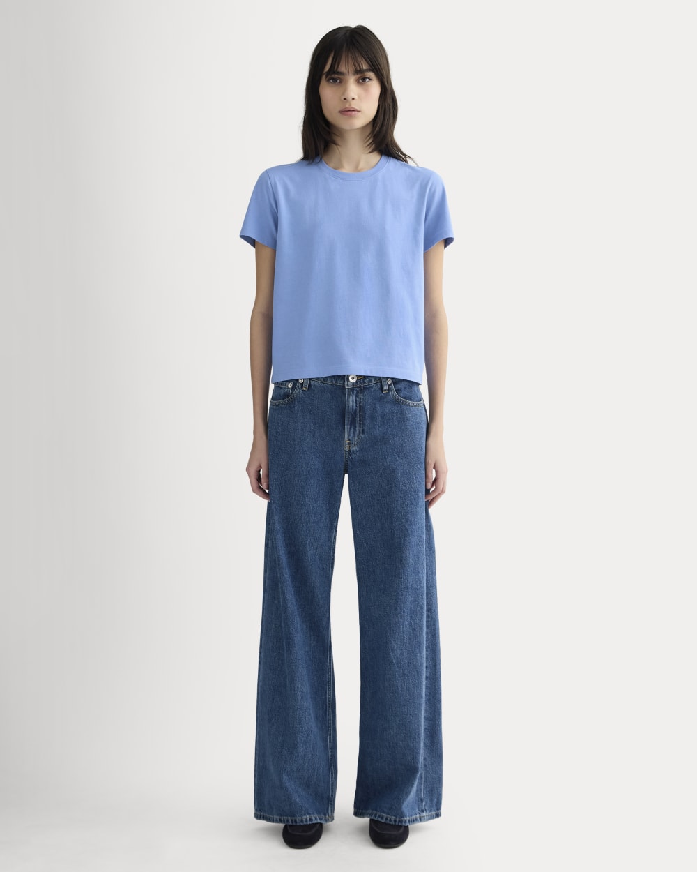 The Box-Cut Tee in Essential Cotton in Blue Opal — detail view