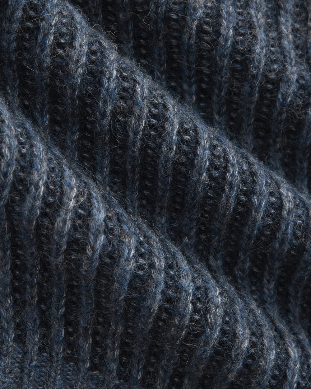 Funnel-Neck Ribbed Henley Sweater in Indigo — detail view