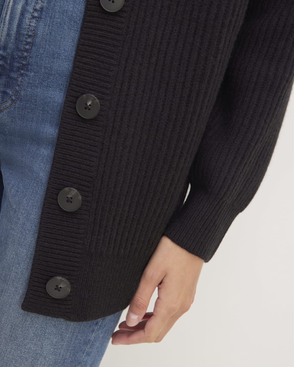The Felted Merino Cocoon Cardigan in Black — detail view